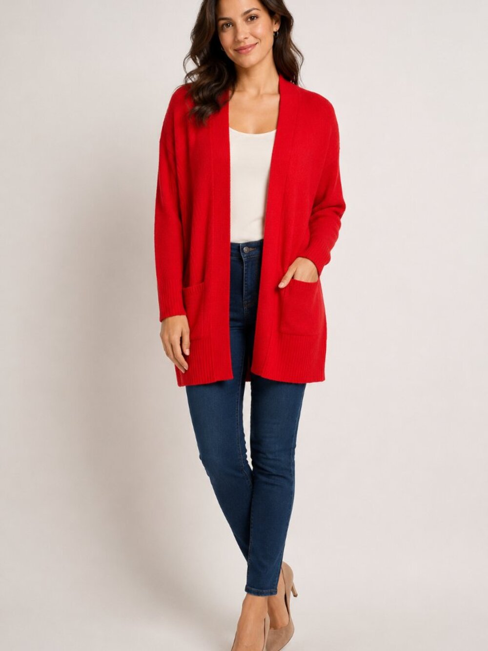 Terra & Sky 2X Red Longline Open Front Cardigan Sweater Plus Size 20W 22W